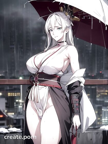 White-Haired Model Seduces on the Rooftop in Steamy Hentai Action