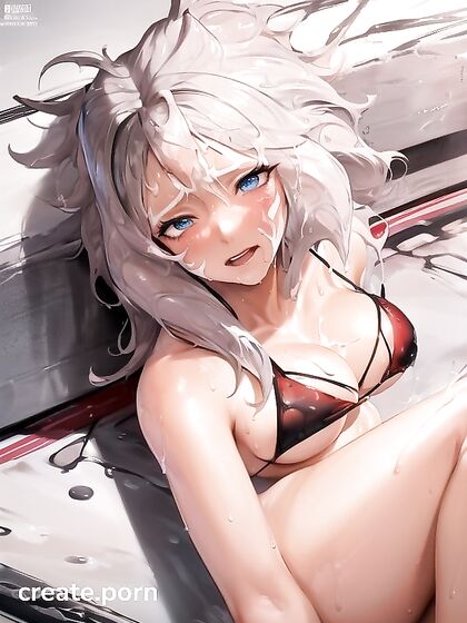 Messy-Haired Babe in Bikini Drenched in Cumshots for Horny Hentai Fun