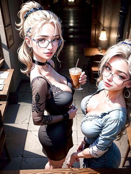 Blonde in Dark Blue Jersey Dress Seduces in Steamy Hentai Action