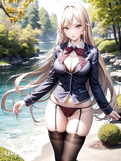 Nakiri Erina from Shokugeki no Soma Teased by the Lake in Lacy Bra Hentai Scene