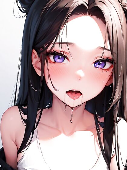 Blushing With Crazy Eyes, Drenched in Milky Fluid from Her Mouth in Hentai Bliss