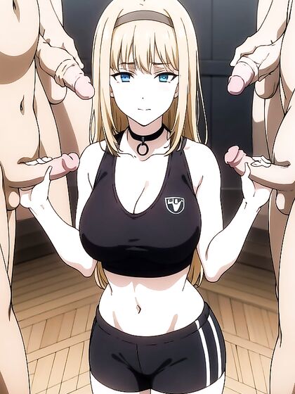 Mischievous Smile and Sporty Shorts in a Hot Gang Bang Hentai Scene