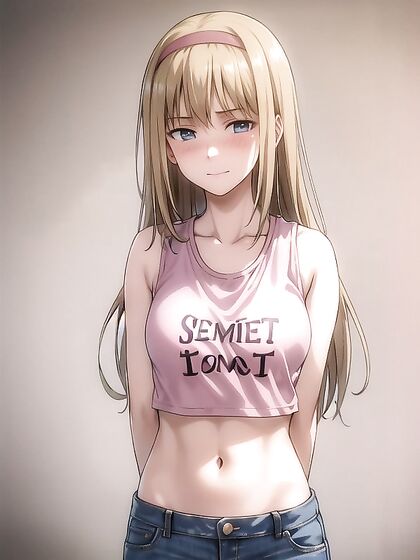 Blushing Mischievously in a Pink Victoria's Secret Crop Top Hentai Scene