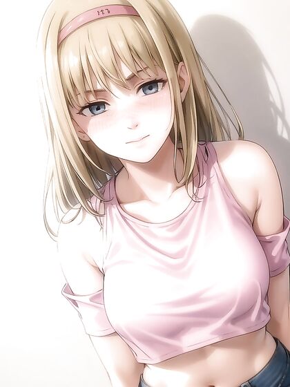 Blushing and Smirking in a Victoria's Secret Crop Top for Naughty Hentai Fun