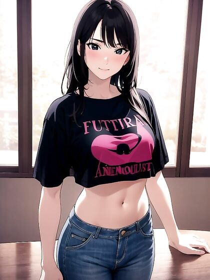 Mischievously Smiling and Blushing in a Crop Top for Naughty Hentai Scenes