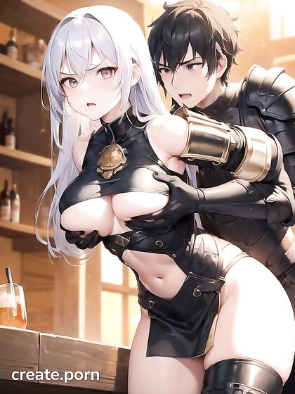 Ash-Haired Beauty with Long Locks Takes Center Stage in Bar Hentai Action