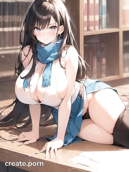 Glowing-Eyed Beauty with Wide Hips Seduces in the Library Hentai Scene