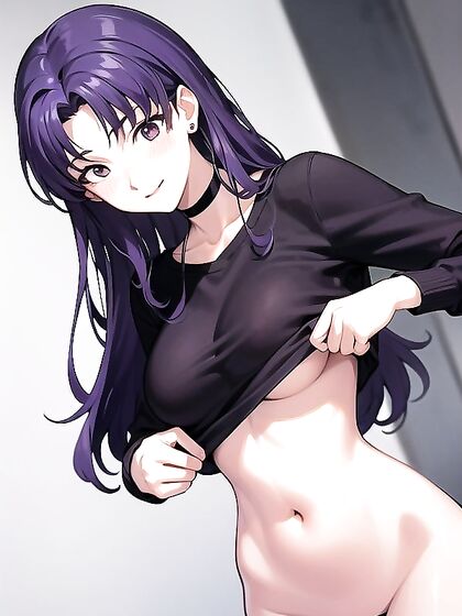 Misato from Evangelion Teasing with Seductive Underboob in Solo Hentai Scene