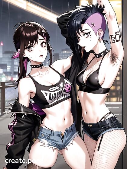 Punk Rock Chick in Fishnets and Black Outfit Rocks Hardcore Hentai Action