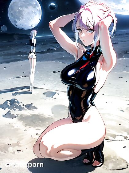 Earth’s Beautiful View Behind Her As She Spreads Her Legs on Moon Sand