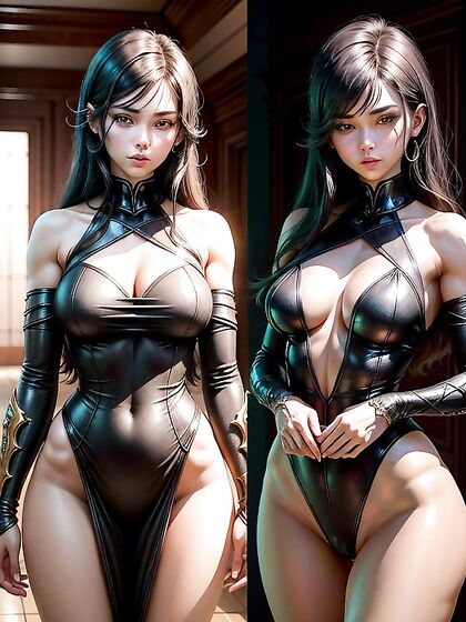 Dark-Haired Beauty with Bare Shoulders in Seductive Hentai Action