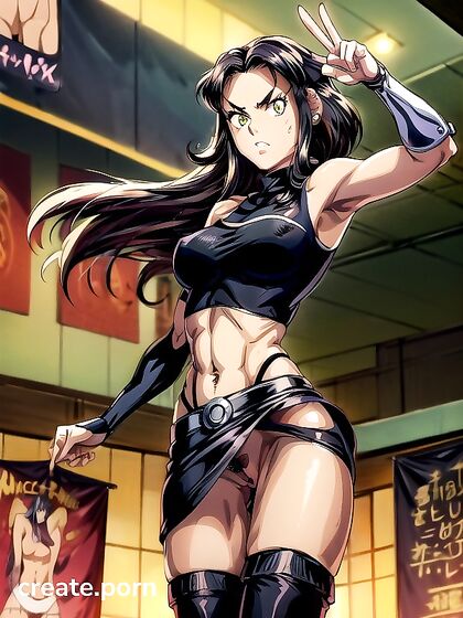 Tempting Dark-Skinned Beauty with Heavy Makeup Teases in Mesmerizing HentaiUpskirt Action