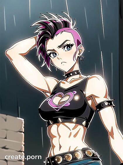 Retro hentai featuring a very hairy mocha-skinned beauty with a bold mohawk