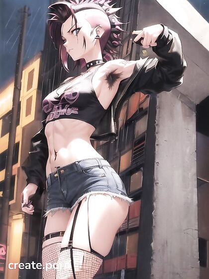 Mohawked Babe with Pubic Hair and Bold Makeup in Seductive Hentai Action