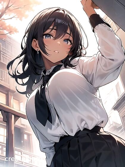 Beautiful Black-Skinned Woman with White Hair in Seductive Hentai Scenes