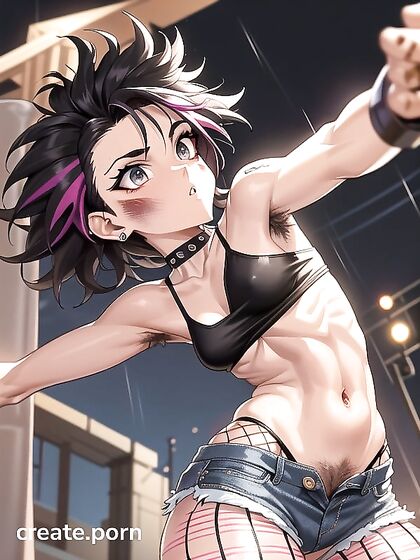 Punk Rock Chick with Spiky Hair Dressed in Black Dominates Anime Sex Scene