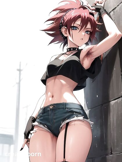 Retro hentai with fingerless gloves and armpit hair tease