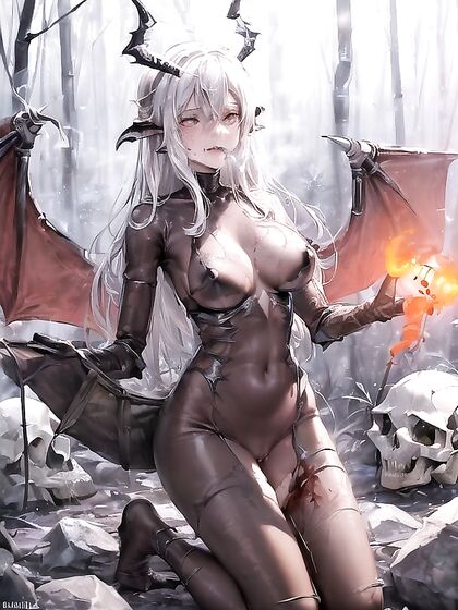 Gothic Arch Casting Spells with Dragon Wings in Erotic Hentai Fantasy