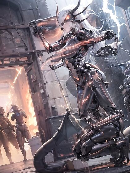 Cyborg with Dragon Skull Helmet Gets Repaired in kinky Hentai Workshop Scene