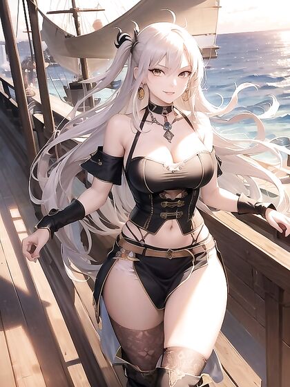 Seductive Sailor with Long Wavy Hair Tempts Under Cinematic Lights