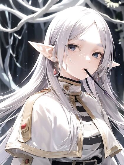 Elven Beauty with Flowing Silver Hair and Blue Hints Enjoying Seductive Hentai Pleasures