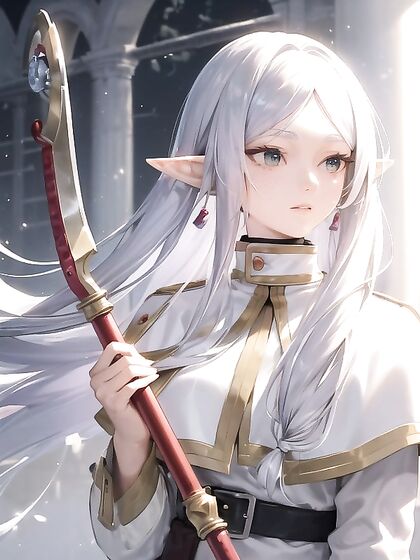 Frieren with Lavender Lips and Elven Hairpins in Sensual Hentai Pleasure