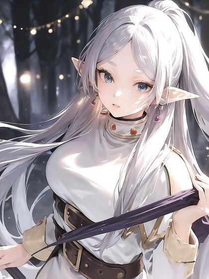 Frieren's Lavender Lips and Silvery Blue Hair in Seductive Hentai Action