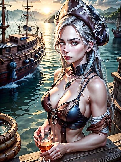 Sensual Pirates Enjoy Passionate Encounters Amidst Swaying Palm Trees and bustling Ports