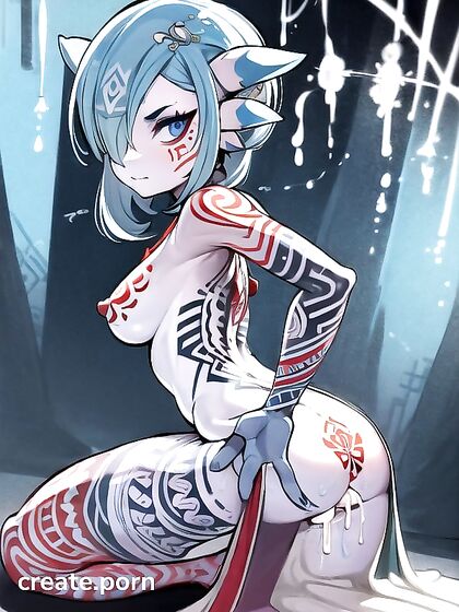 Facial Cumshots with Red Tribal Tattoos in Artistic Hentai Pornography