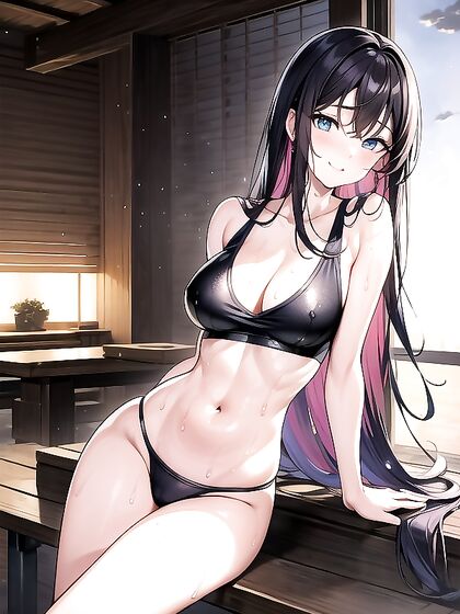 Japanese Beauty With Towel On Shoulder by Window in Erotic Hentai Scene