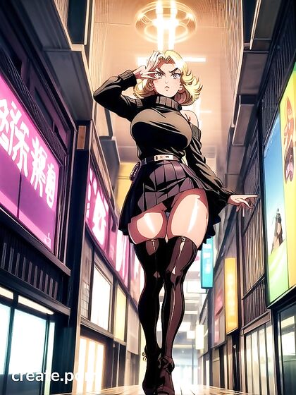Blonde With Short Skirt and Black Eyebrows Seduces in Hentai Action