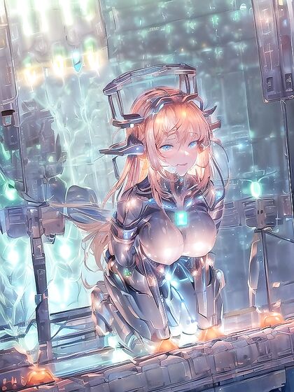 Thick Cables Connect to Her Glowing Body and Spine in Intense Hentai Action