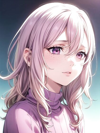 Wavy Ombre Hair Girl 18+ with Soft Shimmery Makeup and Freckles in Seductive Hentai Action