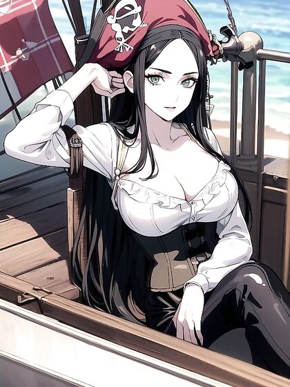 Pirate-Hat Wearer With Soft Smile and Bubblegum Pink Lips Tempts You in This hentai AI Porn Scene