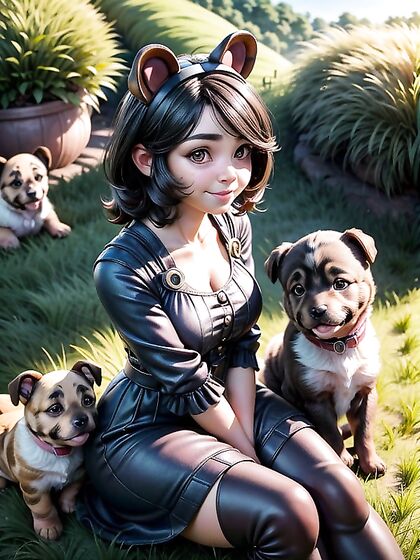 Detailed Puppy Play on Sunny Grass Hillside in Hentai Pornography