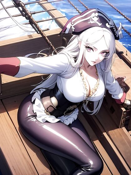Long White Hair Cascades Down as She Seduces in a Tight Corset Hentai Masterpiece