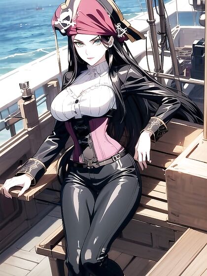 Pirate Babe in Corset Rides the Waves for Steamy Sea Landscape Hentai Action