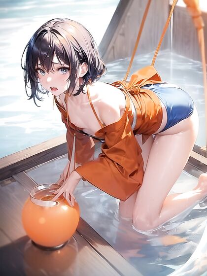 Floating in Golden Ropes: Orange-Clothed hentai Pleasure
