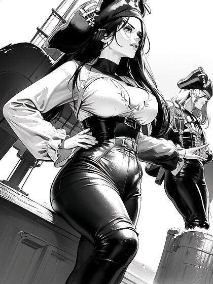 Pirate Girl 18+ with Long Black Hair Relaxes on Ship Amidst Stunning Sea Landscape Hentai