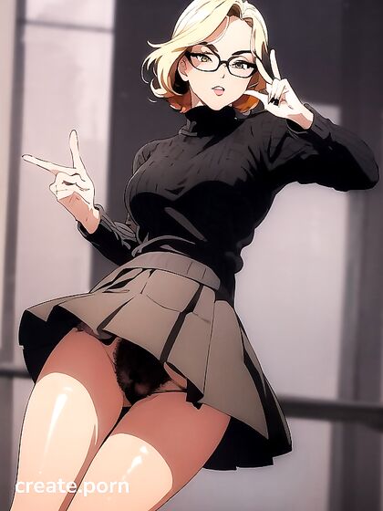 Blonde with Black Pubes Shows Off in Peace Sign Hentai Action