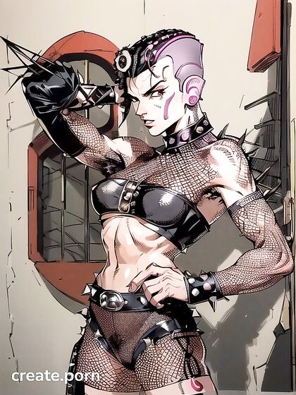 Punk Rock Chick with Fingerless Gloves and Bold Makeup in Steamy Hentai Action