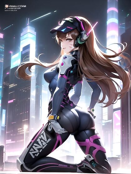 D'va Winks Seductively Amidst Vibrant Neo-Cyberpunk Nightlife in Busty hentai Scene