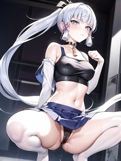 Lifted Skirt Reveals Wet White Thong in Seductive Hentai Action