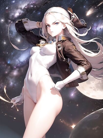 Space Pirate Walks on the Moon with Earth in the Background Hentai Action