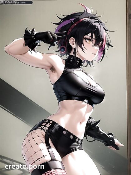 Multicolored Hair Goddess in Fishnets and Unshaven hentai Pleasure