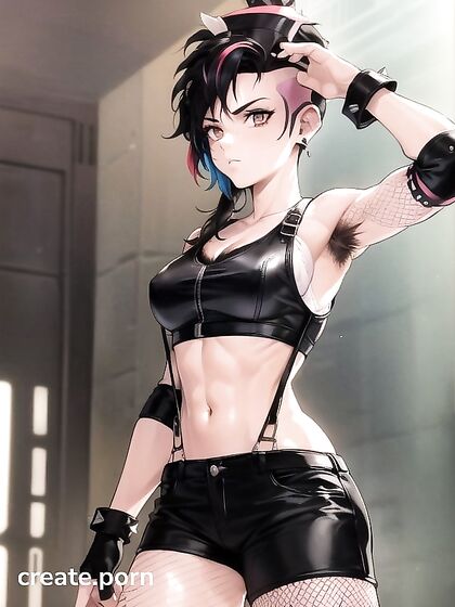 Multicolored-Haired Babe in Black Outfit Seduces in Steamy Hentai Action