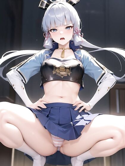 Deformed Eye Goddess in White and Blue Striped Thong Takes Control in Low-Angle Hentai Action