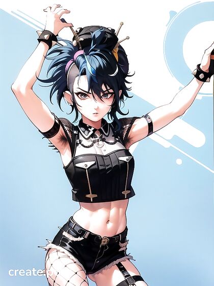 Punk Rock Chick with Armpit Hair Teases in Fingerless Gloves Hentai Action