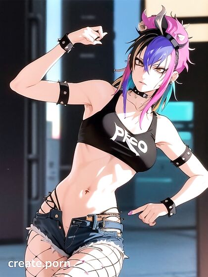 Fingerless Gloves and Fishnets Enhance Horny Hentai Fun with Pubic Hair
