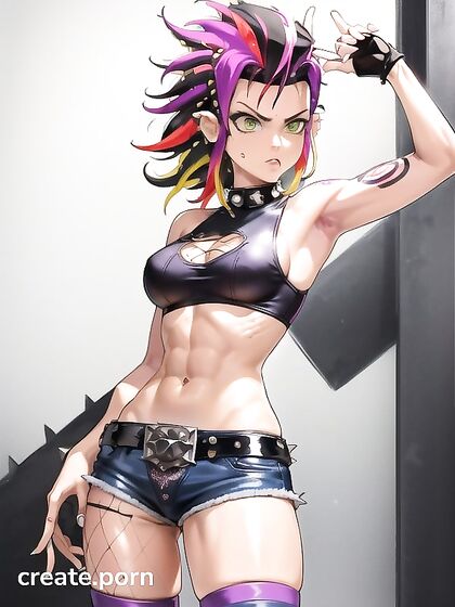 Multicolored Hair and Fishnet Clad Beauty in Seductive Hentai Action